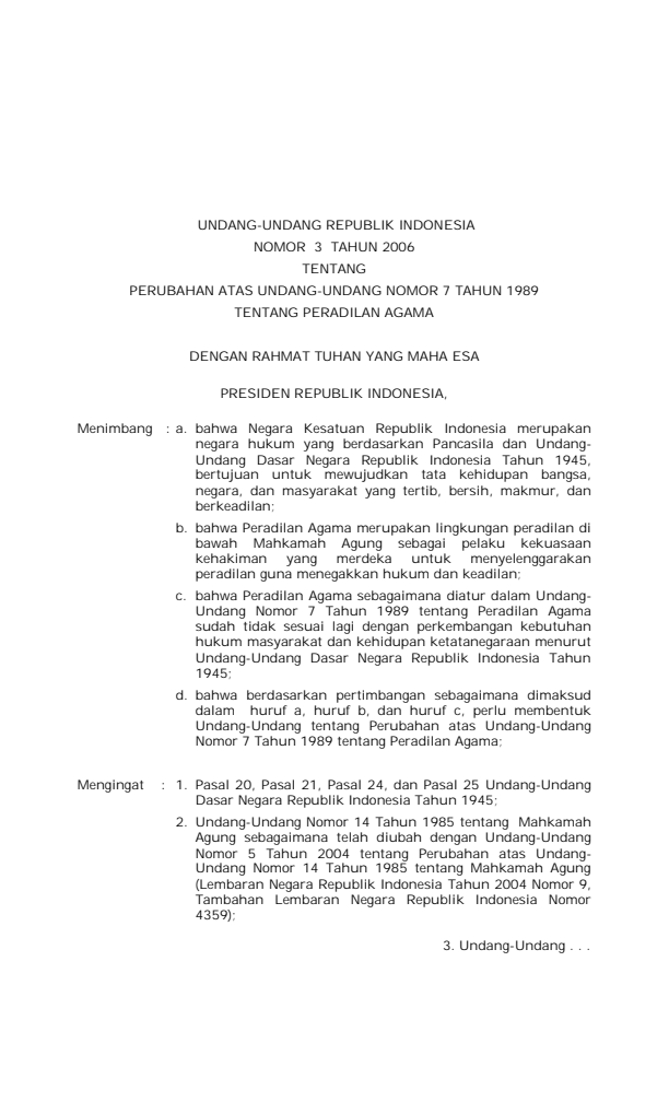 Undang-Undang Nomor 3 Tahun 2006