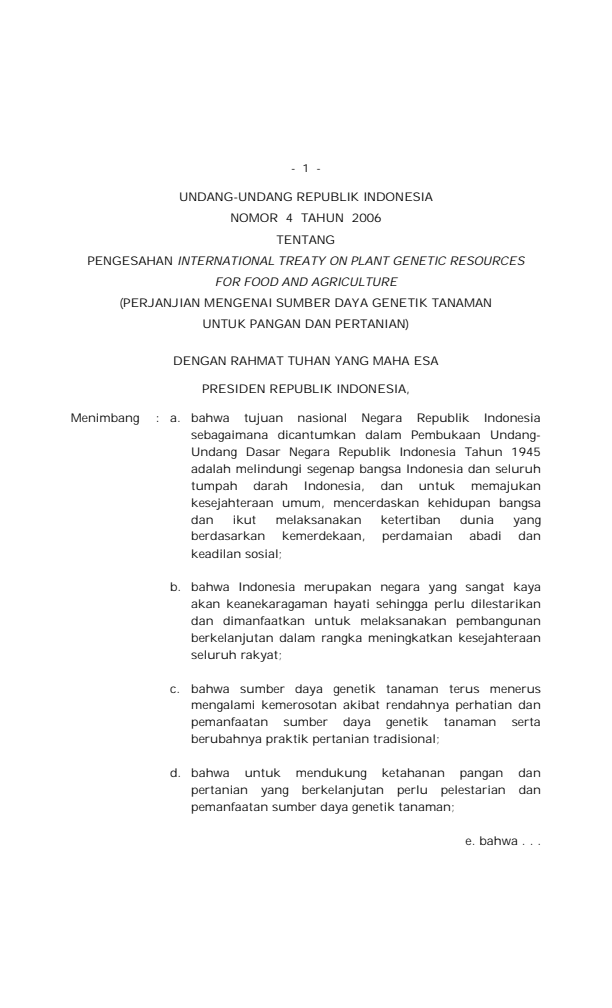 Undang-Undang Nomor 4 Tahun 2006