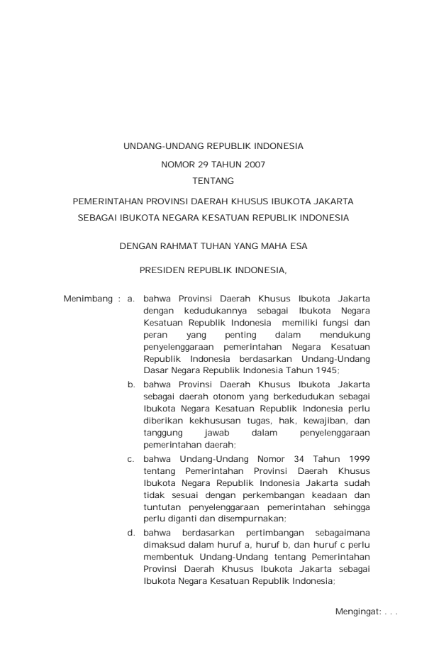 Undang-Undang Nomor 29 Tahun 2007