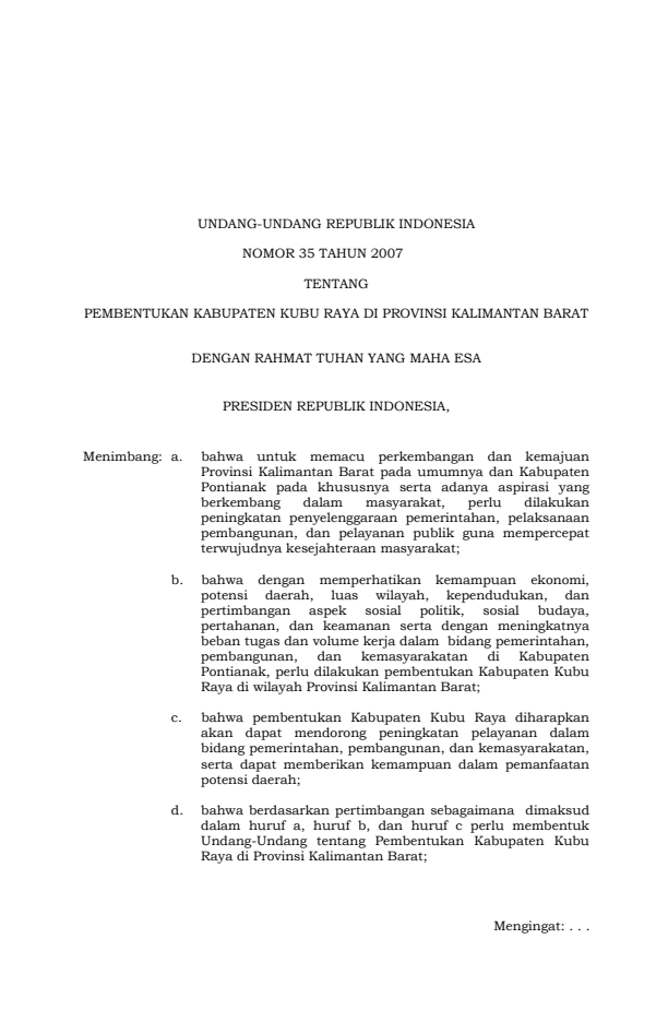 Undang-Undang Nomor 35 Tahun 2007