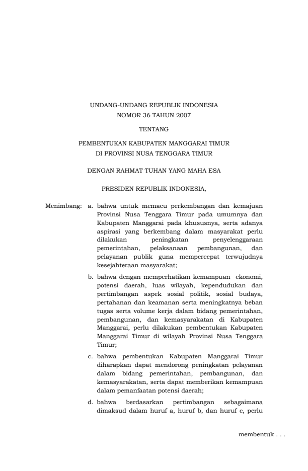 Undang-Undang Nomor 36 Tahun 2007