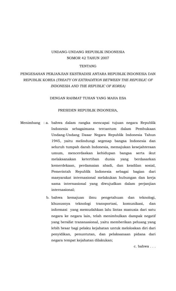 Undang-Undang Nomor 42 Tahun 2007