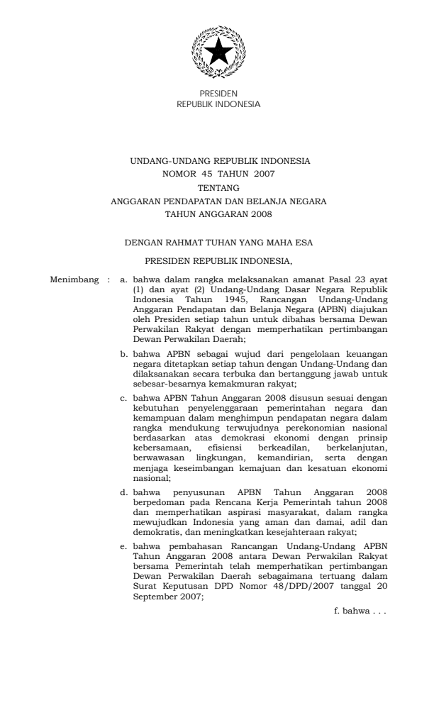 Undang-Undang Nomor 45 Tahun 2007