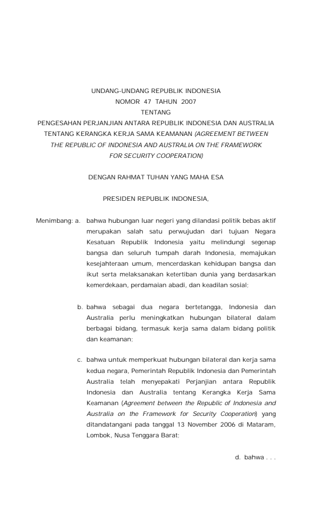 Undang-Undang Nomor 47 Tahun 2007