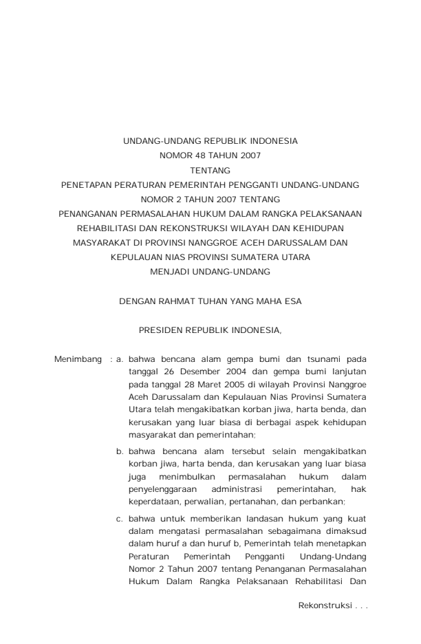 Undang-Undang Nomor 48 Tahun 2007