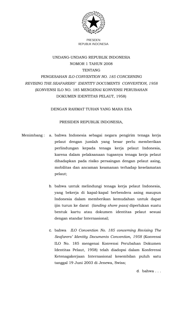 Undang-Undang Nomor 1 Tahun 2008