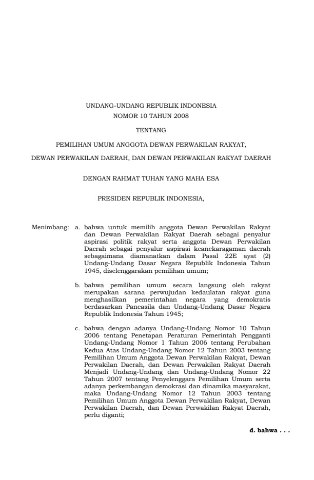 Undang-Undang Nomor 10 Tahun 2008