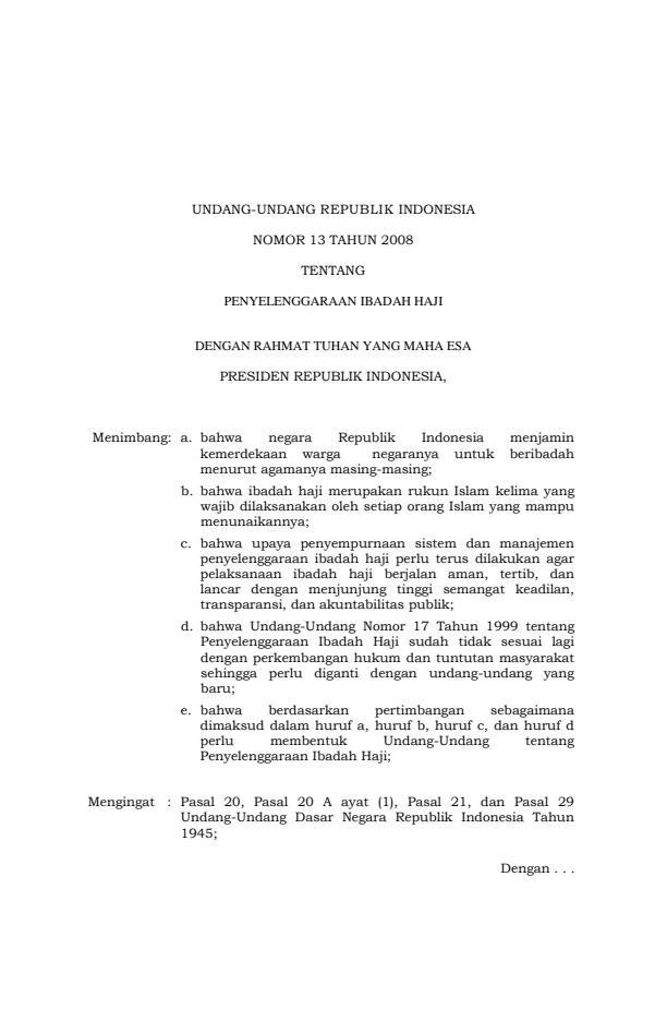 Undang-Undang Nomor 13 Tahun 2008