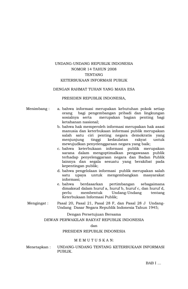 Undang-Undang Nomor 14 Tahun 2008