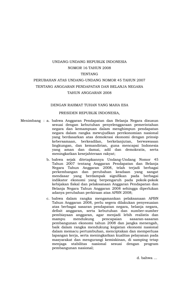 Undang-Undang Nomor 16 Tahun 2008