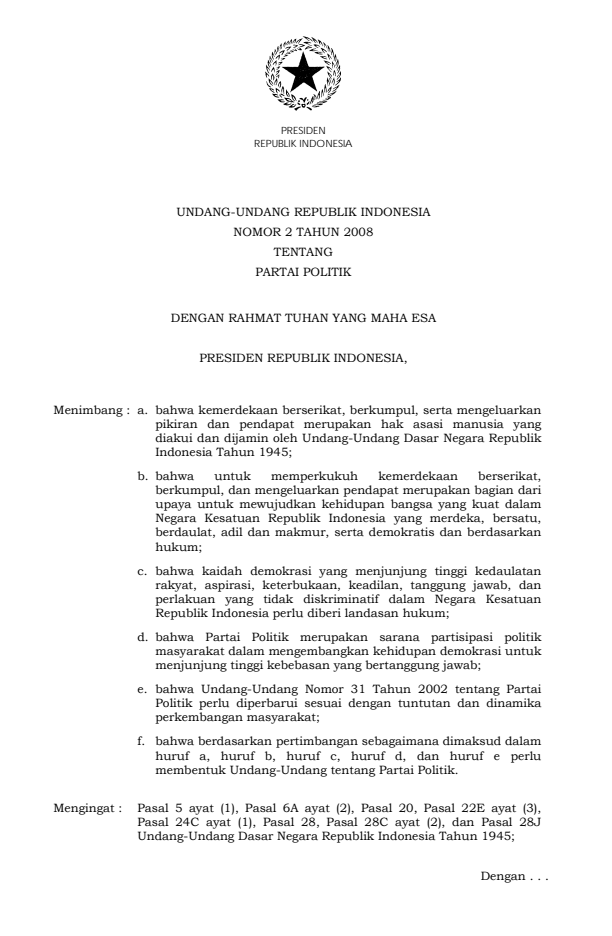 Undang-Undang Nomor 2 Tahun 2008