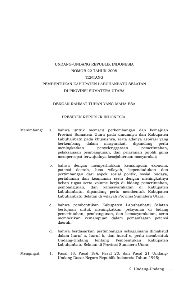 Undang-Undang Nomor 22 Tahun 2008