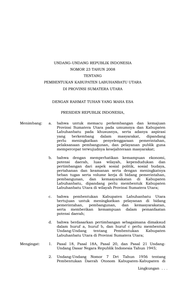 Undang-Undang Nomor 23 Tahun 2008