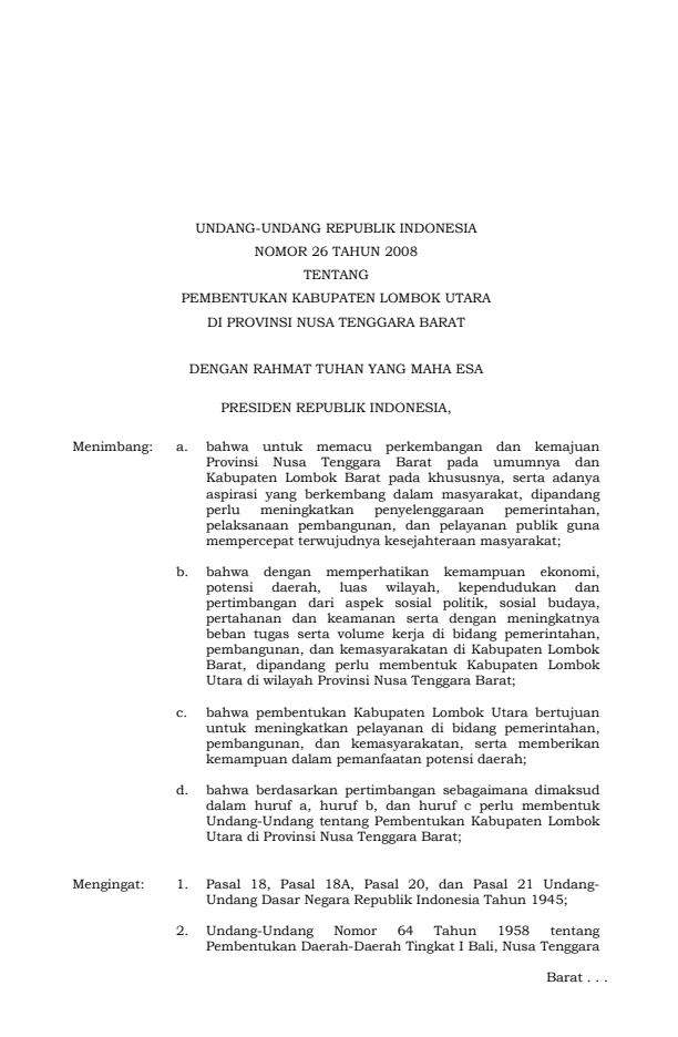 Undang-Undang Nomor 26 Tahun 2008