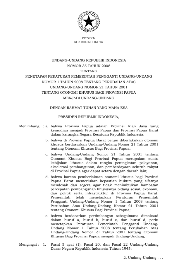 Undang-Undang Nomor 35 Tahun 2008