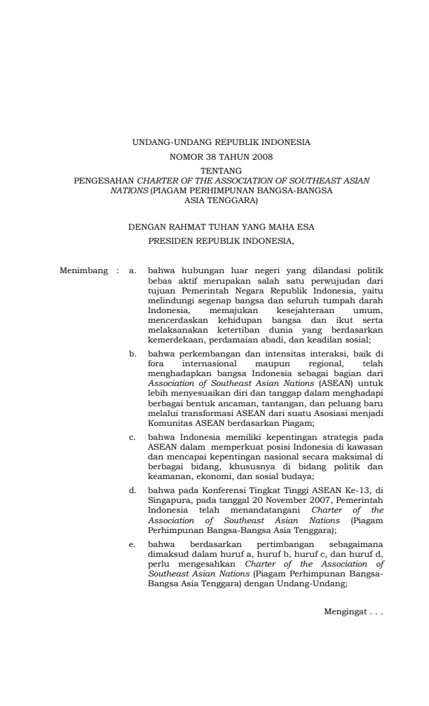 Undang-Undang Nomor 38 Tahun 2008