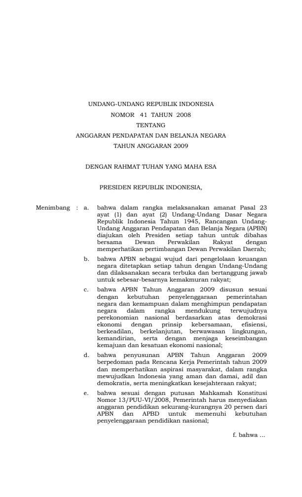 Undang-Undang Nomor 41 Tahun 2008