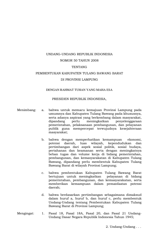 Undang-Undang Nomor 50 Tahun 2008