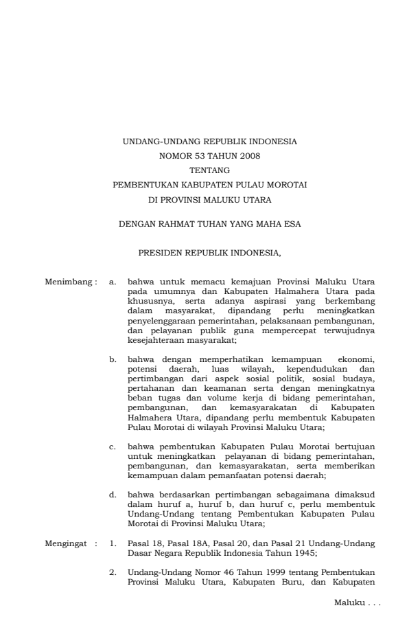 Undang-Undang Nomor 53 Tahun 2008