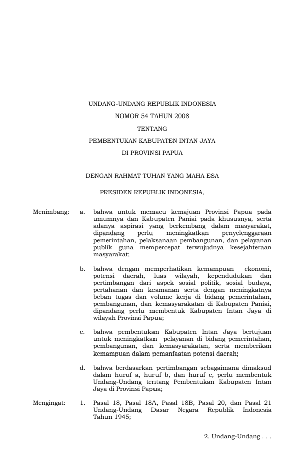 Undang-Undang Nomor 54 Tahun 2008