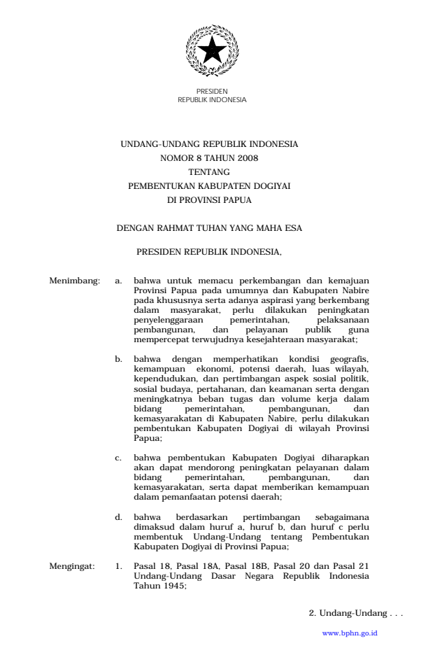 Undang-Undang Nomor 8 Tahun 2008