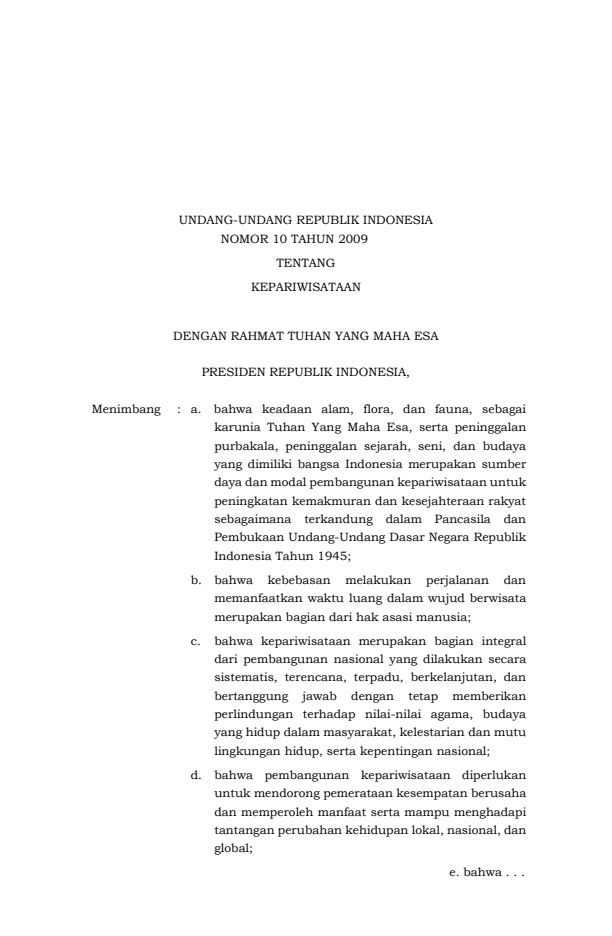 Undang-Undang Nomor 10 Tahun 2009