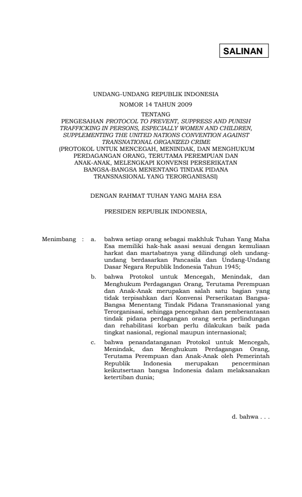 Undang-Undang Nomor 14 Tahun 2009