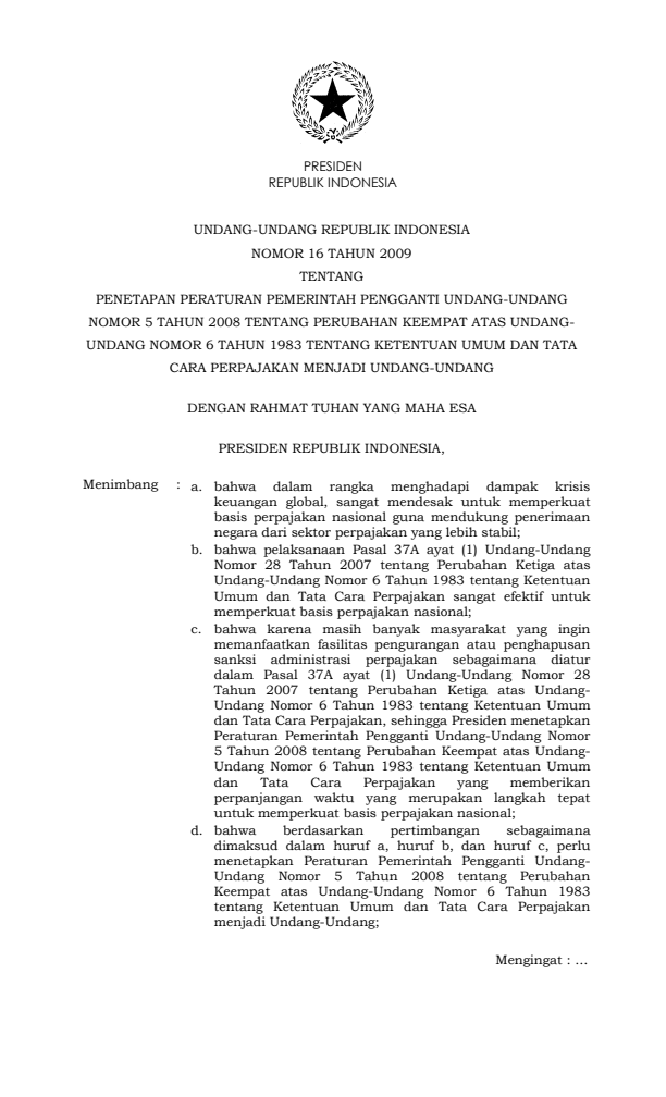 Undang-Undang Nomor 16 Tahun 2009