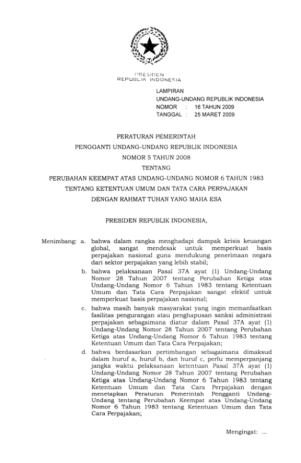 Undang-Undang Nomor 16 Tahun 2009