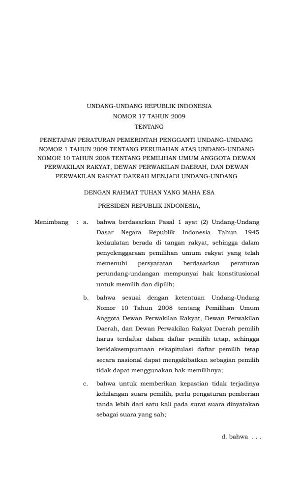 Undang-Undang Nomor 17 Tahun 2009