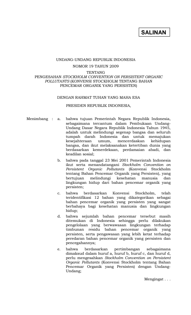 Undang-Undang Nomor 19 Tahun 2009