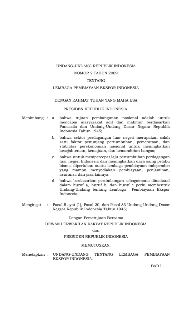 Undang-Undang Nomor 2 Tahun 2009