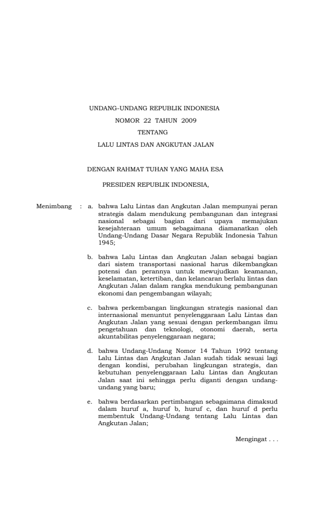 Undang-Undang Nomor 22 Tahun 2009