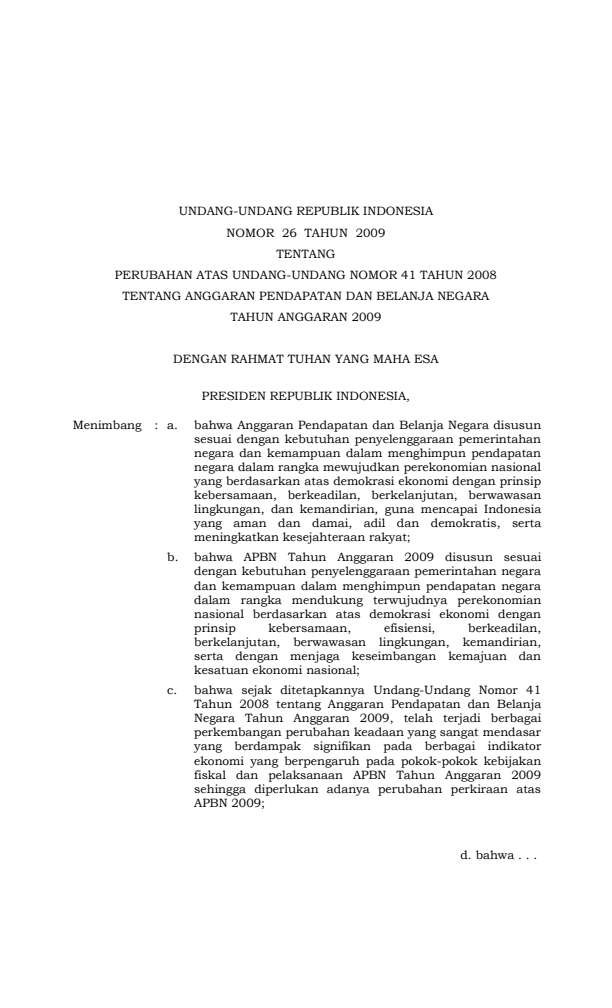 Undang-Undang Nomor 26 Tahun 2009