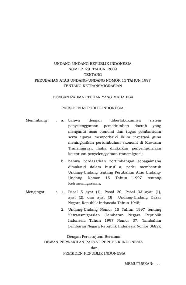 Undang-Undang Nomor 29 Tahun 2009