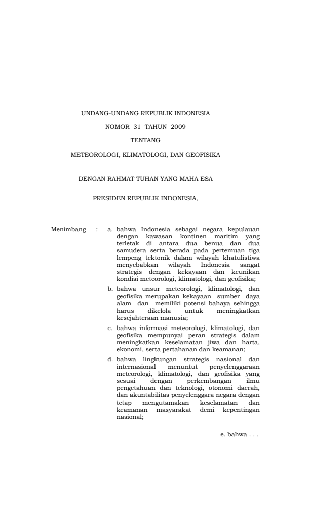 Undang-Undang Nomor 31 Tahun 2009