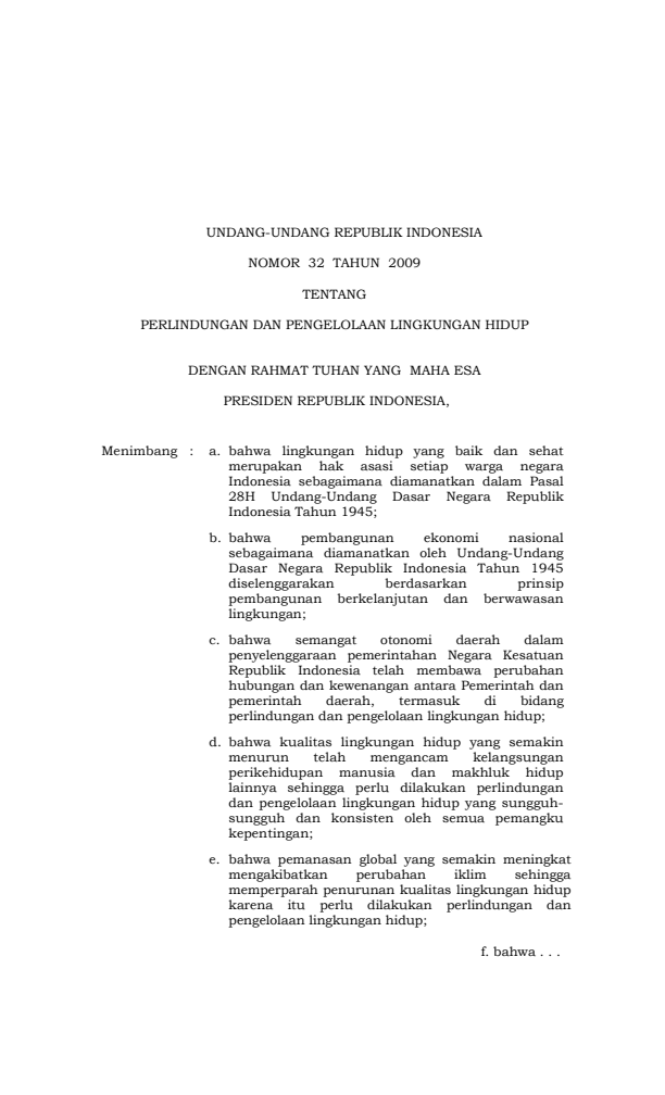 Undang-Undang Nomor 32 Tahun 2009