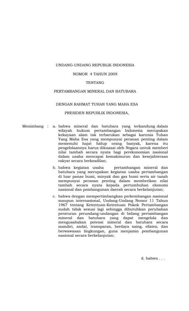 Undang-Undang Nomor 4 Tahun 2009