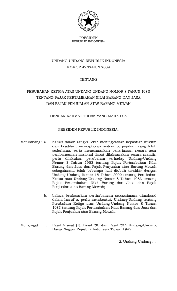 Undang-Undang Nomor 42 Tahun 2009