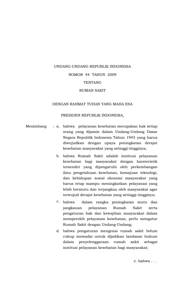 Undang-Undang Nomor 44 Tahun 2009