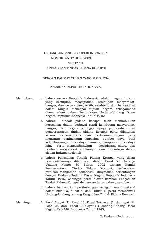 Undang-Undang Nomor 46 Tahun 2009