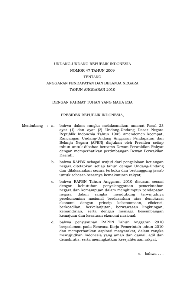 Undang-Undang Nomor 47 Tahun 2009