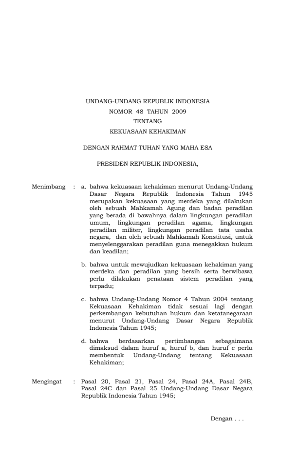 Undang-Undang Nomor 48 Tahun 2009