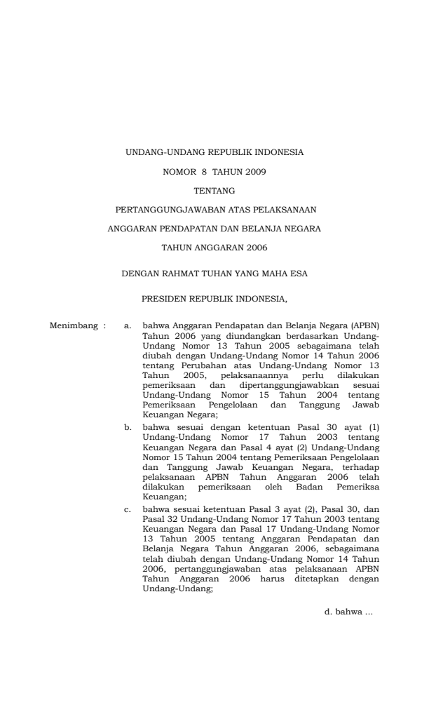 Undang-Undang Nomor 8 Tahun 2009