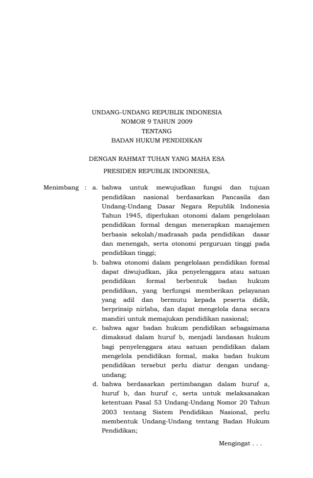 Undang-Undang Nomor 9 Tahun 2009