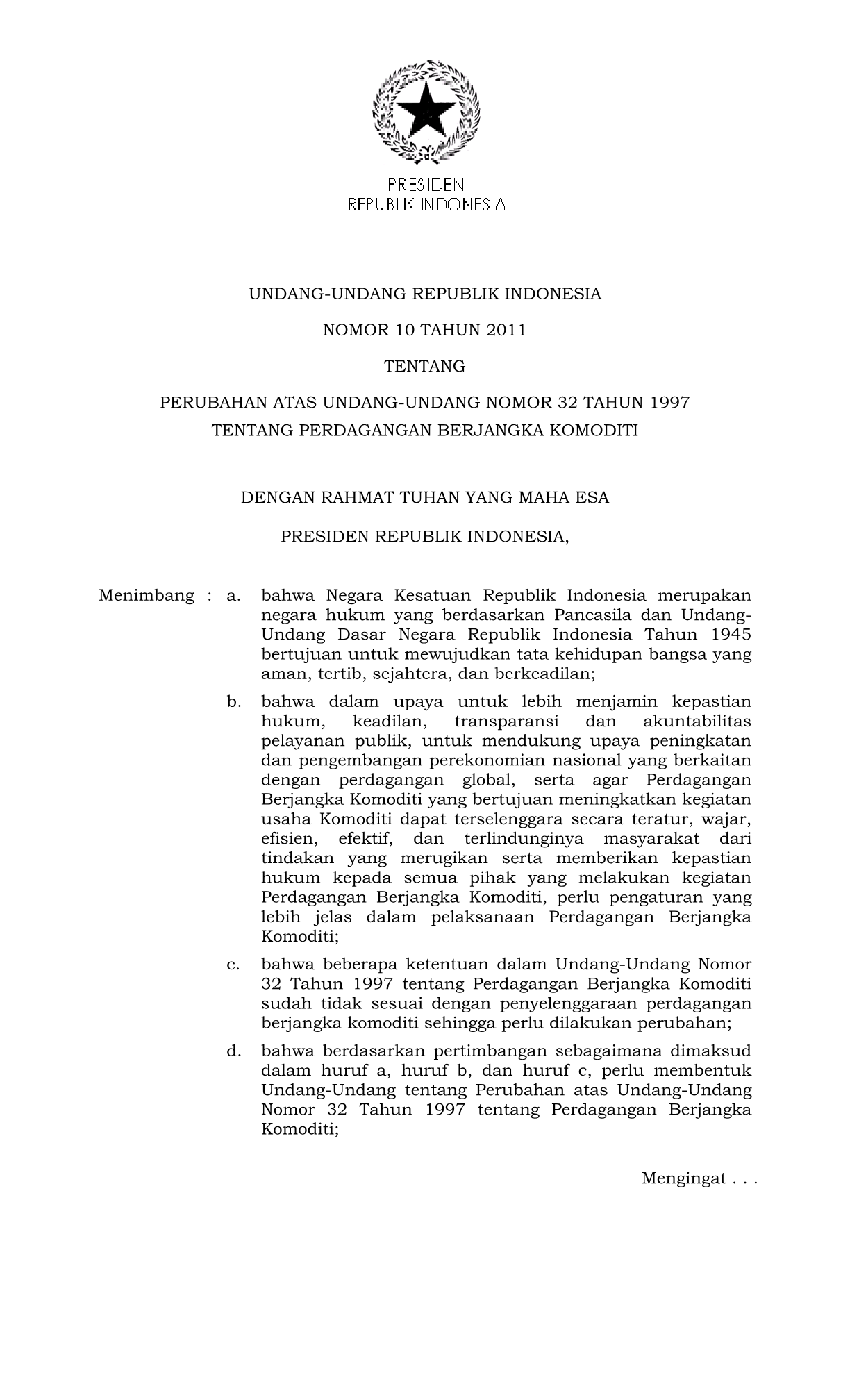 Undang-Undang Nomor 10 Tahun 2011