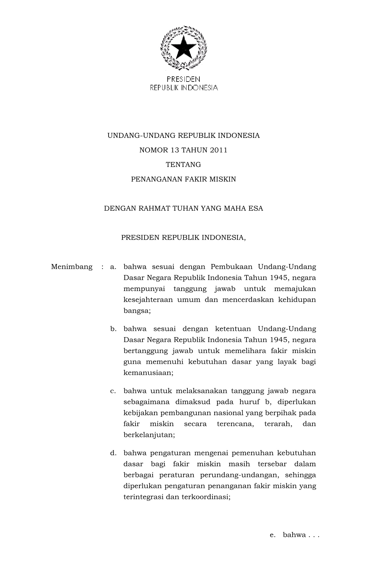 Undang-Undang Nomor 13 Tahun 2011