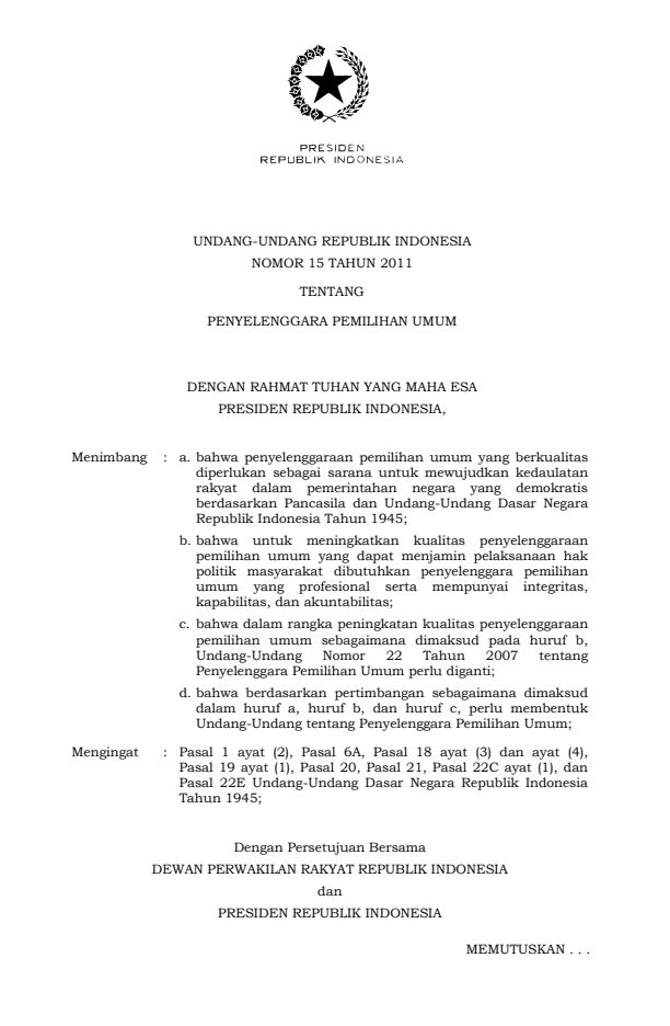 Undang-Undang Nomor 15 Tahun 2011