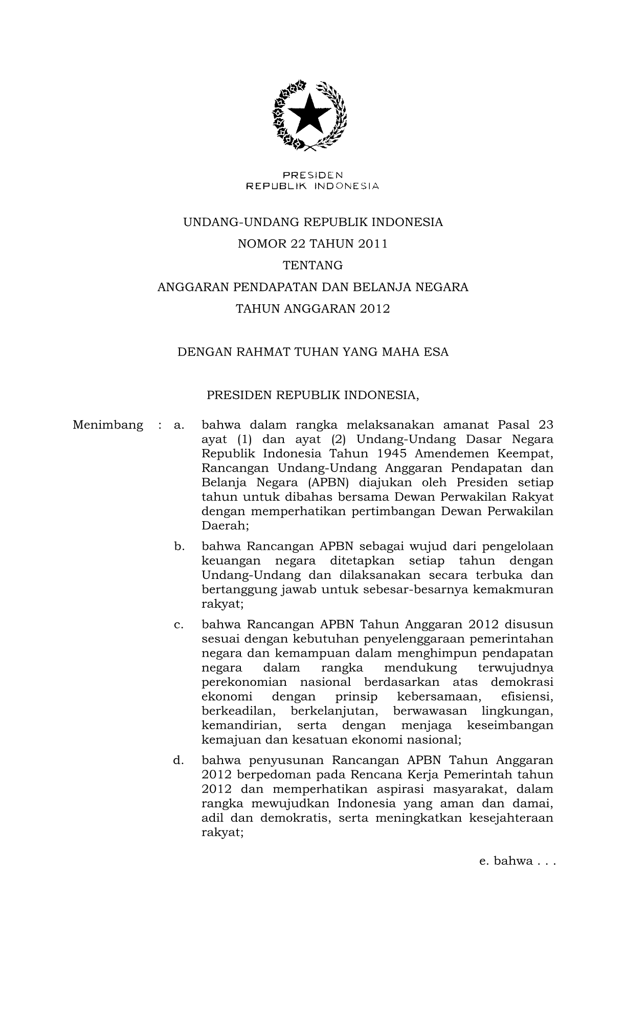 Undang-Undang Nomor 22 Tahun 2011
