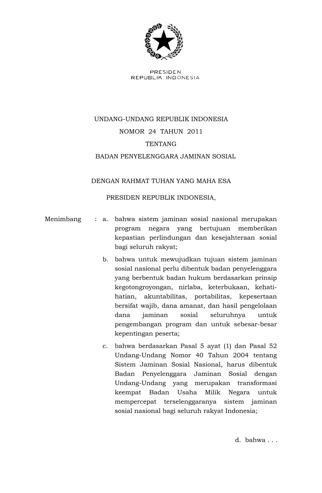 Undang-Undang Nomor 24 Tahun 2011
